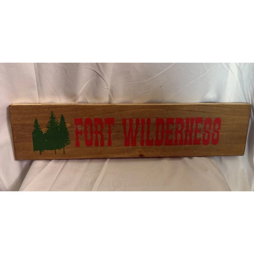 Fort Wilderness Wooden Hand Painted Shelf Sitter Sign 16.75 Inches